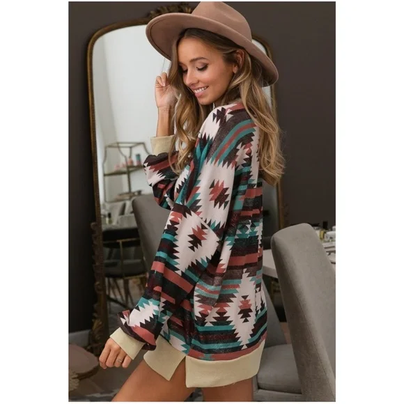 Cozy Aztec Print Sweater Top - Picture 6 of 6